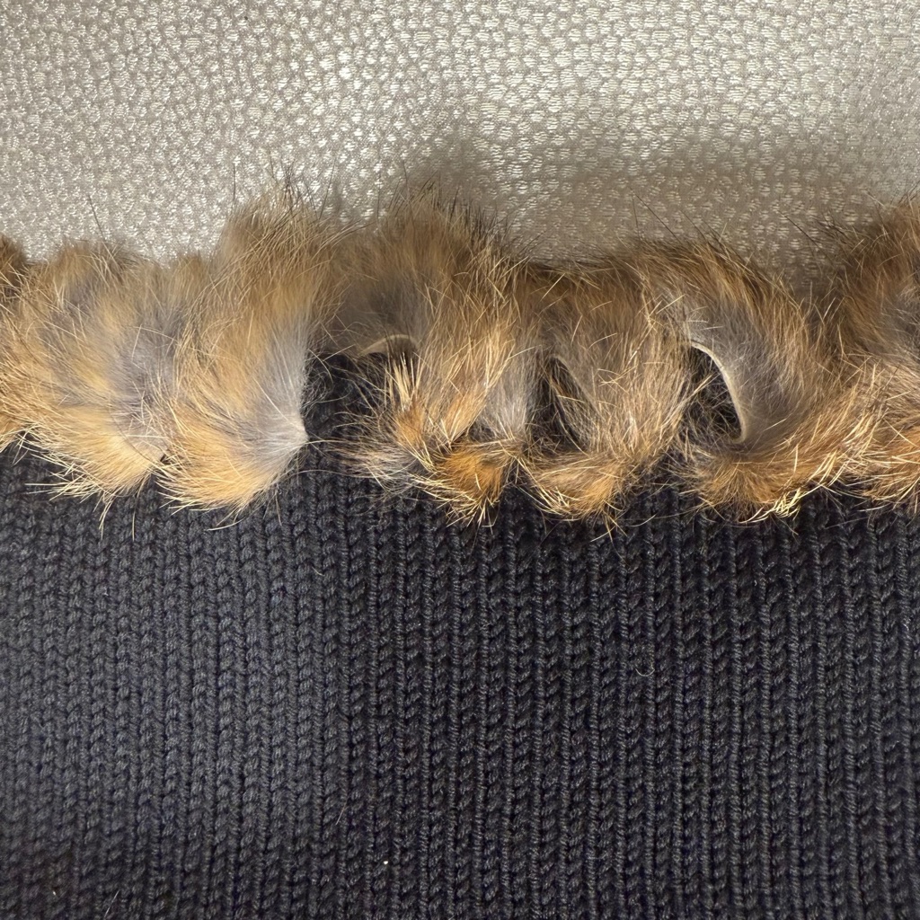 Black Knit Scarf With Faux Fur Trim